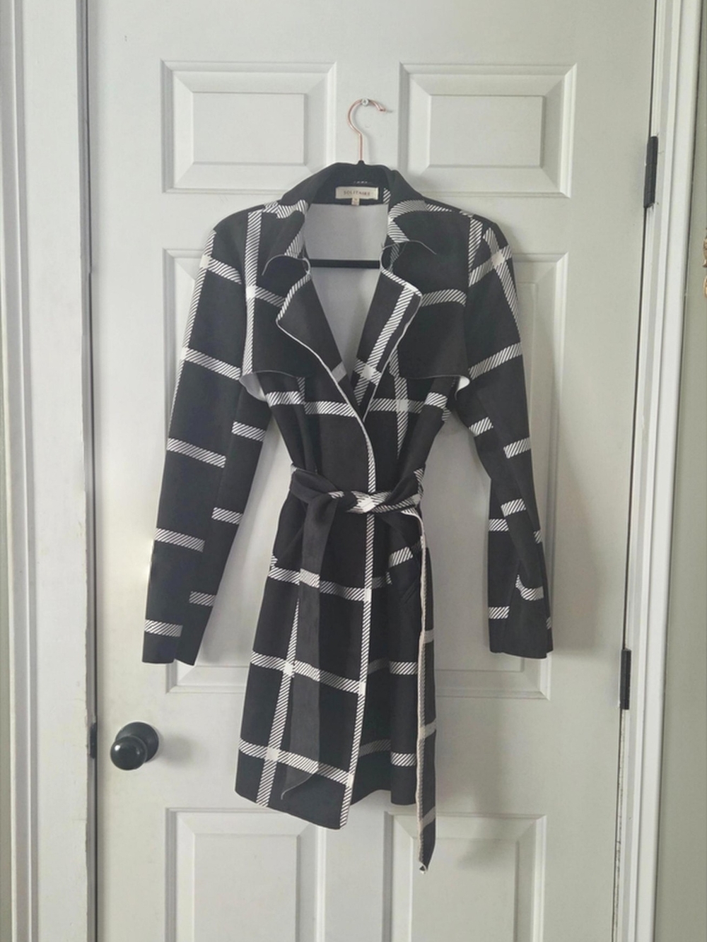 Solitaire Black and White Plaid Faux Suede Wrap Jacket